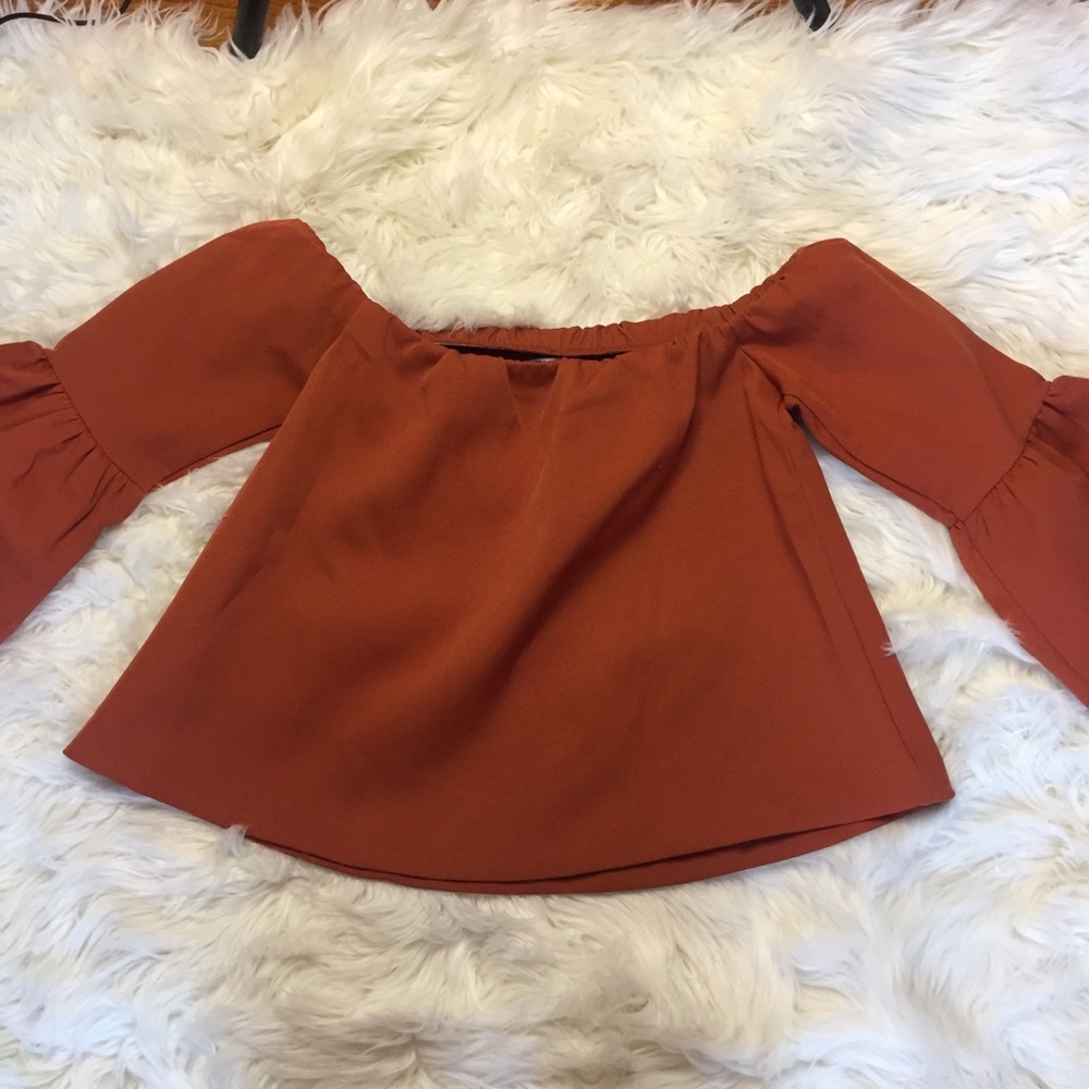 SOLD Rust 3/4 Bell Sleeve Top - Picture 4 of 5